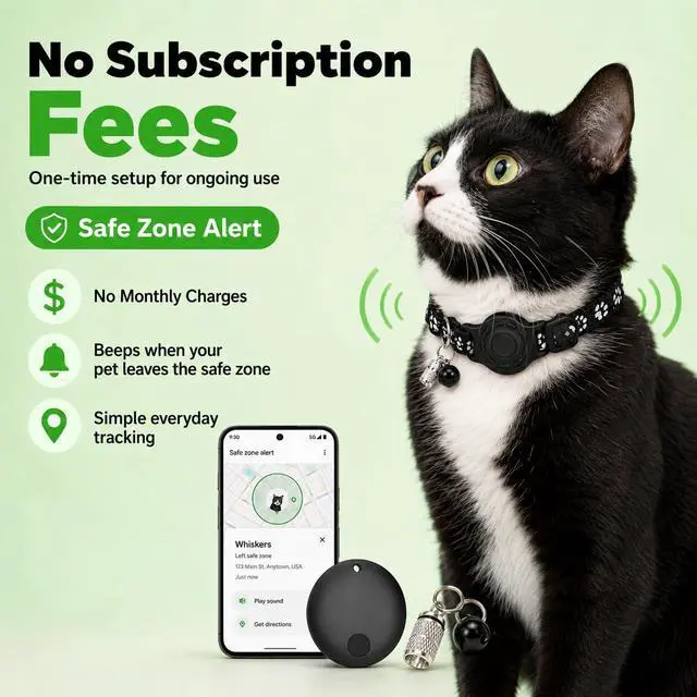 Alt view image 7 of 7 - Cat Tracker GPS for Android, Pet GPS Tracker Collar for Cats No Subscription, IP67 Waterproof Cat Collar with Tracker Compatible with Google Find Hub Replaceable 1-Year Battery, Android Only (Black)