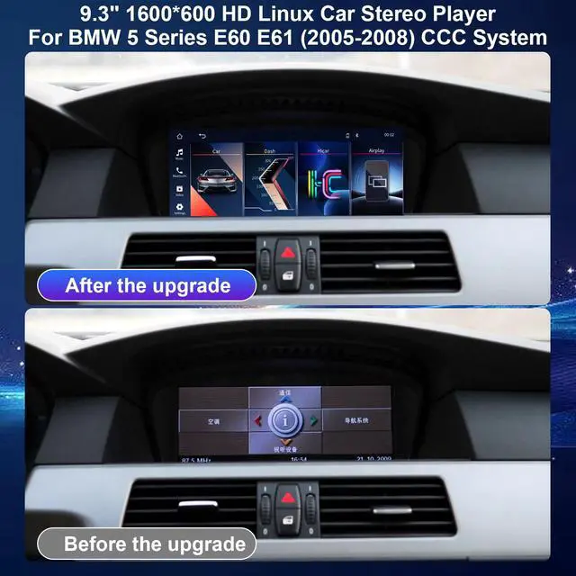 Alt view image 2 of 7 - CarPlay Touchscreen Screen Upgrade for BMW 5 Series E60/E61 with CCC System 2005-2008, 9.3 Inch Wireless CarPlay Android Auto, Mirror Link Car Radio Car Stereo Bluetooth Video Player Head Unit