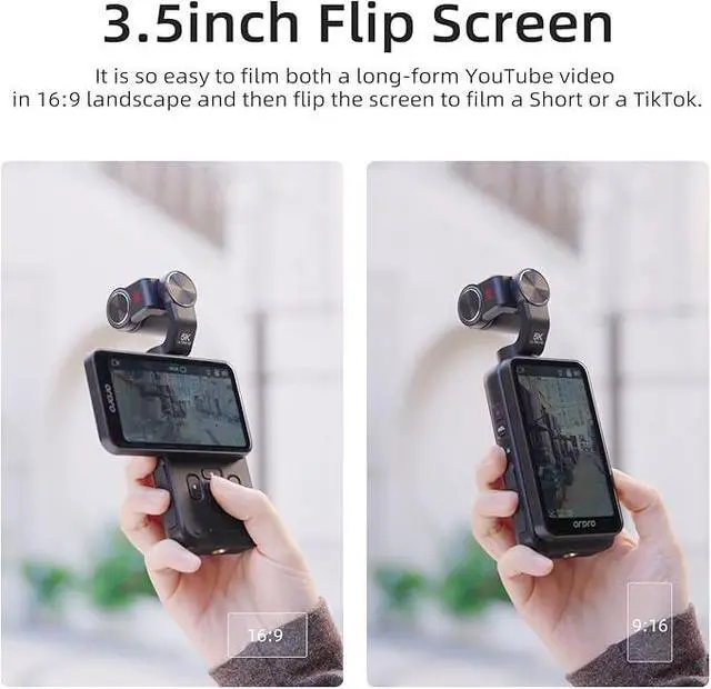 Alt view image 4 of 6 - M5 3-Axis Stabilized Pocket Camera, 5K/4K Video, 48MP Still, Night Vision, 3.5" Touch Flip Screen, Face Follow, 1/2.5" Sensor, YouTube Content Creator Kit