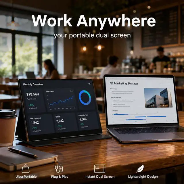 Alt view image 2 of 7 - 2.5K Portable Monitor, 15.6 inch 2560x1600 QHD External Monitor 100% sRGB Eye Care USB-C HDMI Second Screen for Laptop Mac Phone PS4/5 Xbox Switch