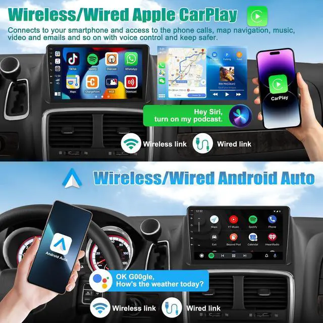 Alt view image 2 of 7 - 2+64G Android Car Stereo for Dodge Grand Caravan 2011-2020 Chrysler Town&Country 2011-2016 Grand Voyager 2011-2015 Carplay Android Auto 9 inch Touchscreen GPS Bluetooth FM/RDS WiFi SWC Backup Camera