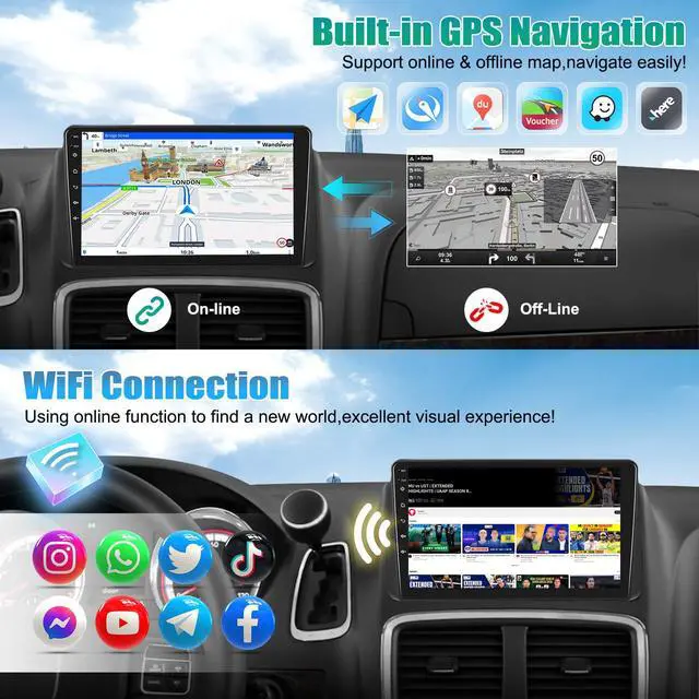 Alt view image 3 of 7 - 2+64G Android Car Stereo for Dodge Grand Caravan 2011-2020 Chrysler Town&Country 2011-2016 Grand Voyager 2011-2015 Carplay Android Auto 9 inch Touchscreen GPS Bluetooth FM/RDS WiFi SWC Backup Camera