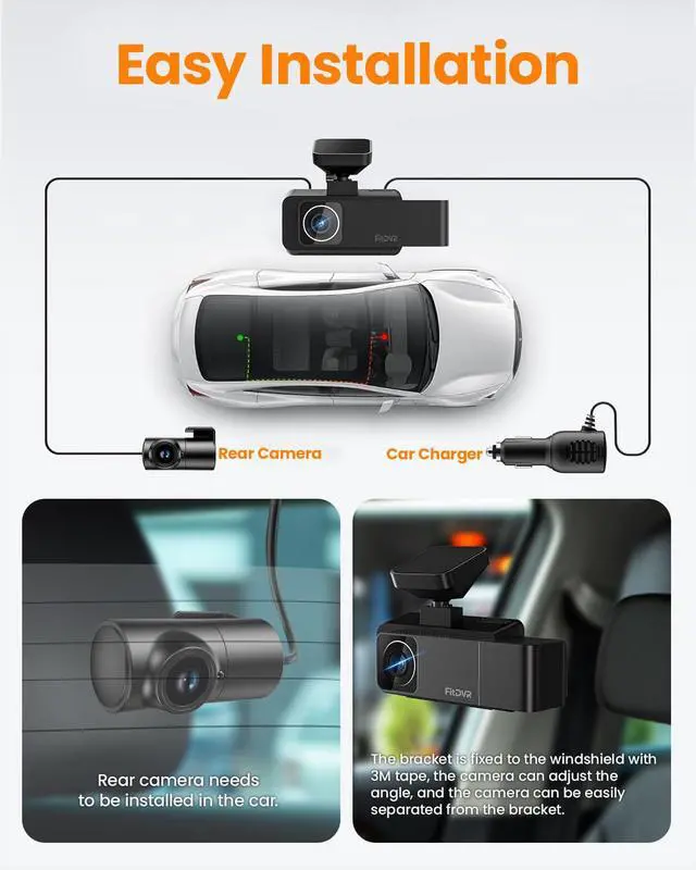 Alt view image 7 of 7 - 4K 3 Channel Dash Cam, 2160P+1080P+1080P Front and Rear Inside Car Camera with 64GB Card, WiFi Built-in GPS, 3 IPS Screen, IR Night Vision, G Sensor, WDR(F3)