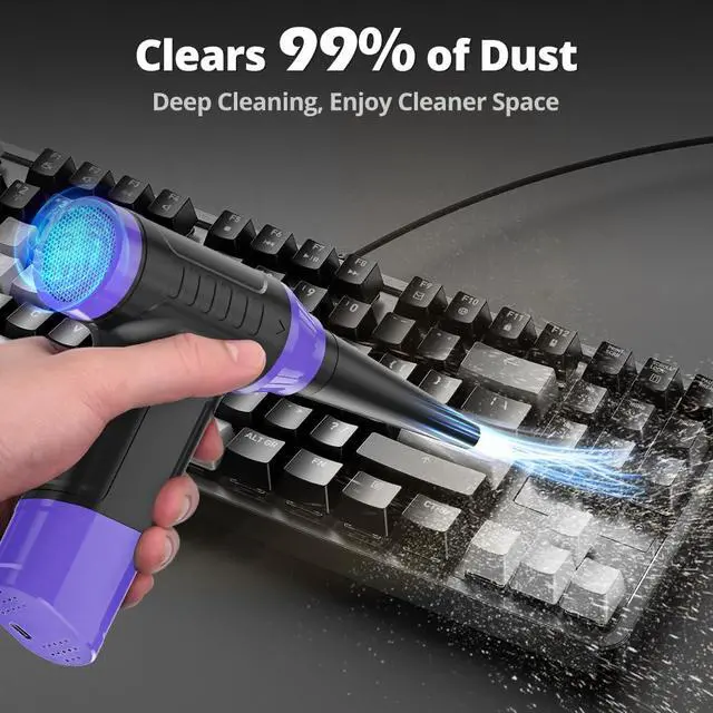 Alt view image 3 of 7 - Compressed Air Duster Keyboard Cleaner, Electric Air Blower (Purple) | Cleaning Kit 150,000 RPM Mini Duster Spray for Dusting PC, Car, and Vacuum