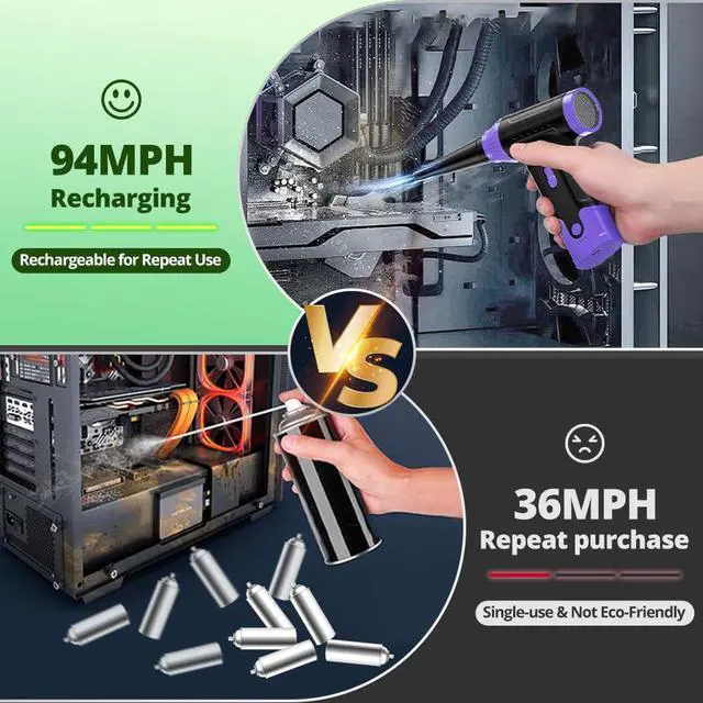 Alt view image 4 of 7 - Compressed Air Duster Keyboard Cleaner, Electric Air Blower (Purple) | Cleaning Kit 150,000 RPM Mini Duster Spray for Dusting PC, Car, and Vacuum