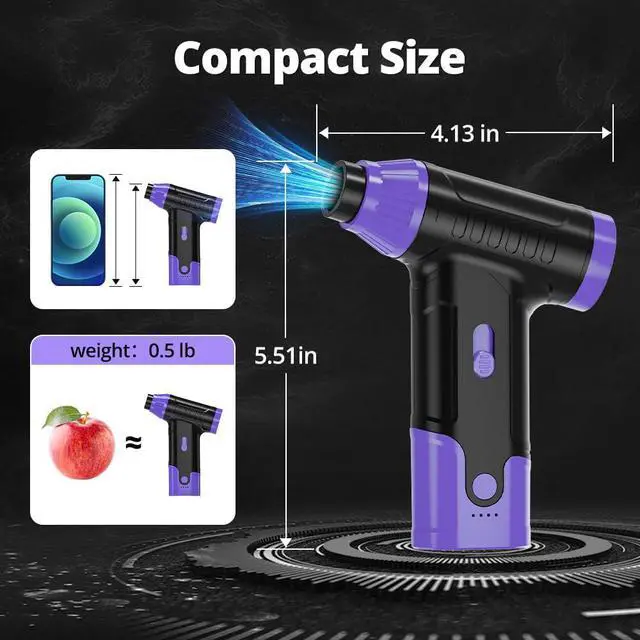 Alt view image 7 of 7 - Compressed Air Duster Keyboard Cleaner, Electric Air Blower (Purple) | Cleaning Kit 150,000 RPM Mini Duster Spray for Dusting PC, Car, and Vacuum
