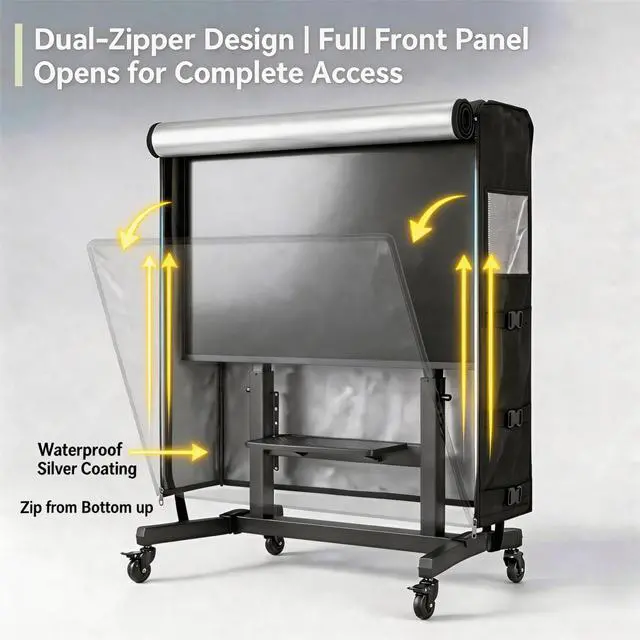 Alt view image 4 of 7 - Outdoor TV Trolley Cover 60-65-inch 59" L x 13" W x 56" H | Zipper access, windproof design, heavy-duty waterproof Oxford,Mesh pockets, snap-button fastening, hook and Loop Strips