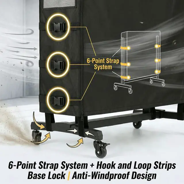 Alt view image 3 of 7 - Outdoor TV Trolley Cover 60-65-inch 59" L x 13" W x 56" H | Zipper access, windproof design, heavy-duty waterproof Oxford,Mesh pockets, snap-button fastening, hook and Loop Strips
