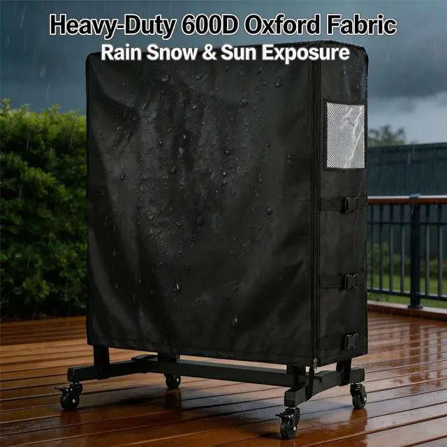 Alt view image 7 of 7 - Outdoor TV Trolley Cover 60-65-inch 59" L x 13" W x 56" H | Zipper access, windproof design, heavy-duty waterproof Oxford,Mesh pockets, snap-button fastening, hook and Loop Strips