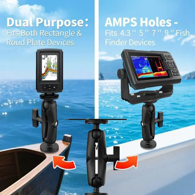 Alt view image 3 of 7 - S109 Aluminum Alloy Fish Finder Mount with C Size 1.5" Ball, 7.78" Dual Purpose Mount with Rectangle Plate & Round Plate, 360° Rotation Marine Electronic Mount Compatible with Garmin, Lowrance