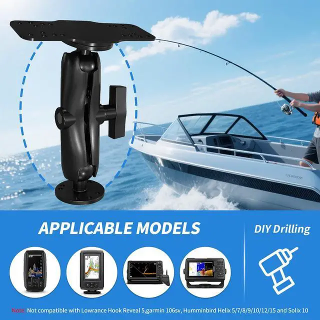 Alt view image 5 of 7 - S109 Aluminum Alloy Fish Finder Mount with C Size 1.5" Ball, 7.78" Dual Purpose Mount with Rectangle Plate & Round Plate, 360° Rotation Marine Electronic Mount Compatible with Garmin, Lowrance