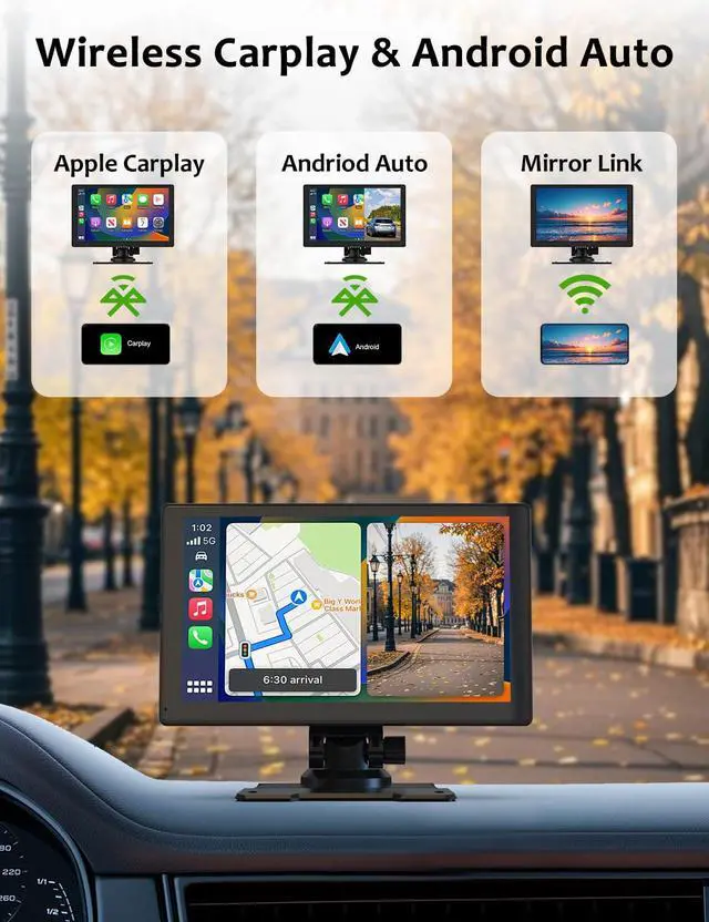 Alt view image 2 of 7 - Carplay Screen for Car, 9'' Wireless CarPlay-Upgrade Portable Touchscreen | GPS Navigation, Bluetooth, Mirror Link, Voice Control, Hands-Free Calling,Plug & Play Car Play Screen
