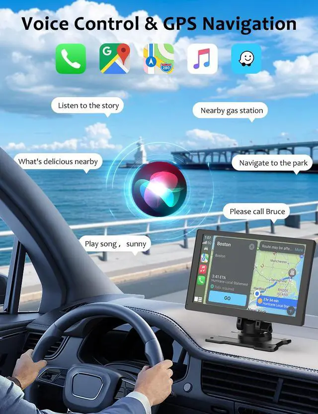 Alt view image 3 of 7 - Carplay Screen for Car, 9'' Wireless CarPlay-Upgrade Portable Touchscreen | GPS Navigation, Bluetooth, Mirror Link, Voice Control, Hands-Free Calling,Plug & Play Car Play Screen