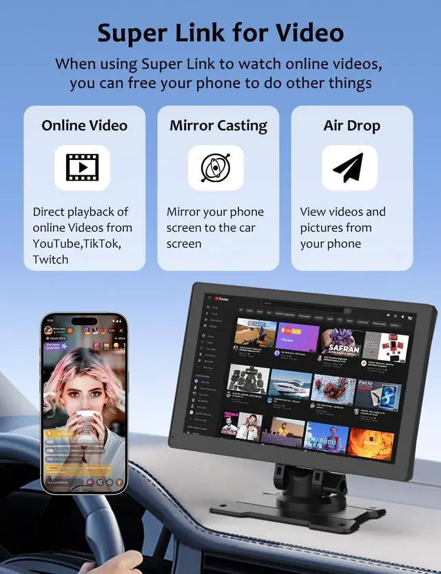 Alt view image 5 of 7 - Carplay Screen for Car, 9'' Wireless CarPlay-Upgrade Portable Touchscreen | GPS Navigation, Bluetooth, Mirror Link, Voice Control, Hands-Free Calling,Plug & Play Car Play Screen