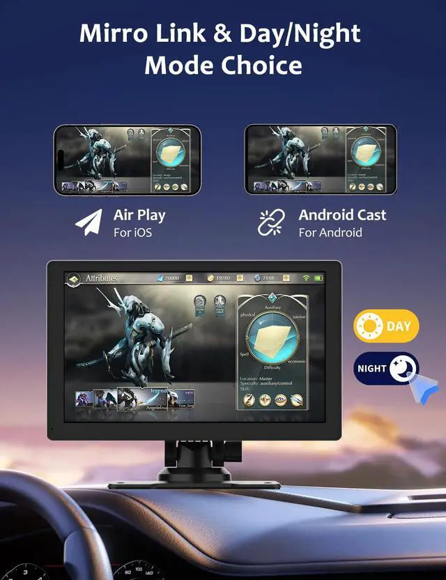 Alt view image 6 of 7 - Carplay Screen for Car, 9'' Wireless CarPlay-Upgrade Portable Touchscreen | GPS Navigation, Bluetooth, Mirror Link, Voice Control, Hands-Free Calling,Plug & Play Car Play Screen