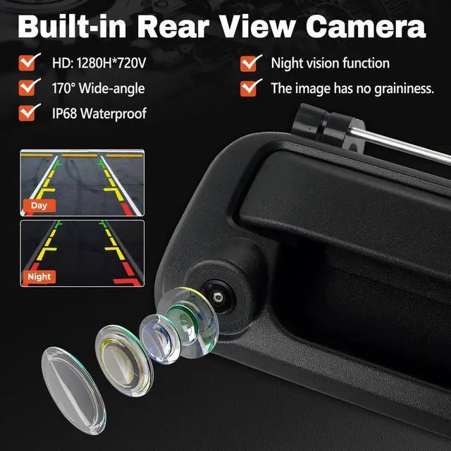Alt view image 3 of 7 - Tailgate Handle Backup Camera Compatible with 2004-2014 Ford F150,2008-2016 Ford F250 F350 F450 F550 Super Duty Explorer Lobo, Rear View Reverse Camera RCA Connector Replaces# 8L3Z 9943400-AC