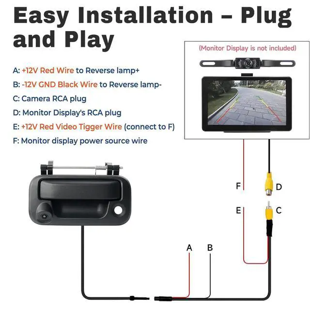Alt view image 7 of 7 - Tailgate Handle Backup Camera Compatible with 2004-2014 Ford F150,2008-2016 Ford F250 F350 F450 F550 Super Duty Explorer Lobo, Rear View Reverse Camera RCA Connector Replaces# 8L3Z 9943400-AC