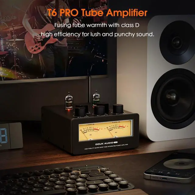 Alt view image 2 of 7 - Bluetooth Tube Amp: 300W x2 TPA3255 2 Channel Stereo Power Amplifier Dual VU Meters & Super Bass for Home Theater & Hi-Fi Systems (T6 PRO Yellow Version)