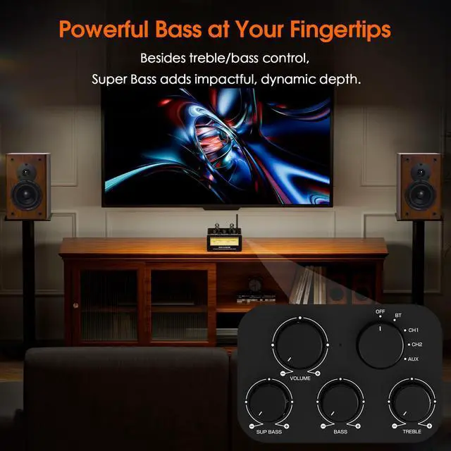 Alt view image 4 of 7 - Bluetooth Tube Amp: 300W x2 TPA3255 2 Channel Stereo Power Amplifier Dual VU Meters & Super Bass for Home Theater & Hi-Fi Systems (T6 PRO Yellow Version)