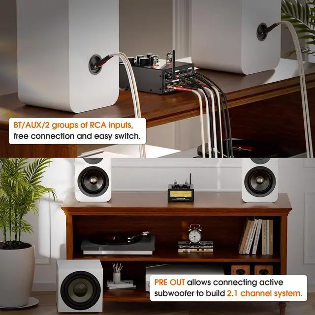 Alt view image 5 of 7 - Bluetooth Tube Amp: 300W x2 TPA3255 2 Channel Stereo Power Amplifier Dual VU Meters & Super Bass for Home Theater & Hi-Fi Systems (T6 PRO Yellow Version)
