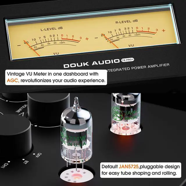 Alt view image 6 of 7 - Bluetooth Tube Amp: 300W x2 TPA3255 2 Channel Stereo Power Amplifier Dual VU Meters & Super Bass for Home Theater & Hi-Fi Systems (T6 PRO Yellow Version)
