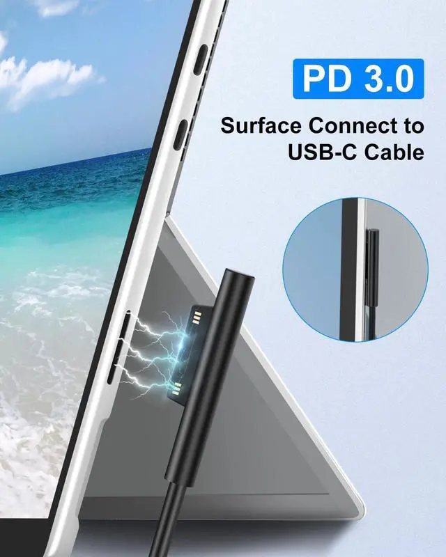 Alt view image 3 of 7 - for Surface Pro Charger, 65W Microsoft Surface Charger PD3.0 Fast Charger for Microsoft Surface Pro 11 Charger Compatible with Microsoft Surface Pro 10/9/8/7/6/5/4/3/Go/Book,Portable Travel Adapter