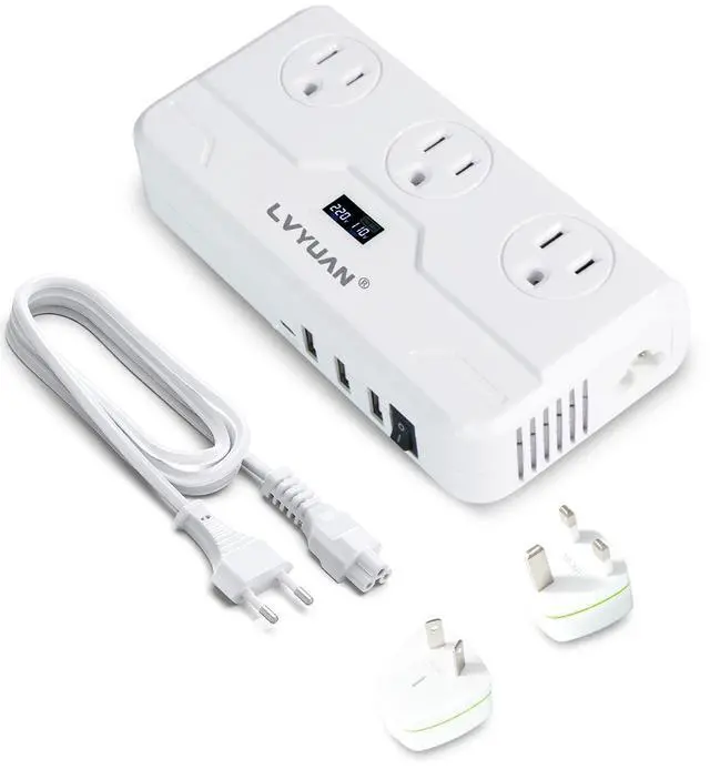 Main image of 220V to 110V Voltage Converter with LCD Display, Universal Travel Adapter with UK/EU/AU Power Plug Adapter, Step Down Transformer for Hair Straightener Curling Iron CPAP (White)