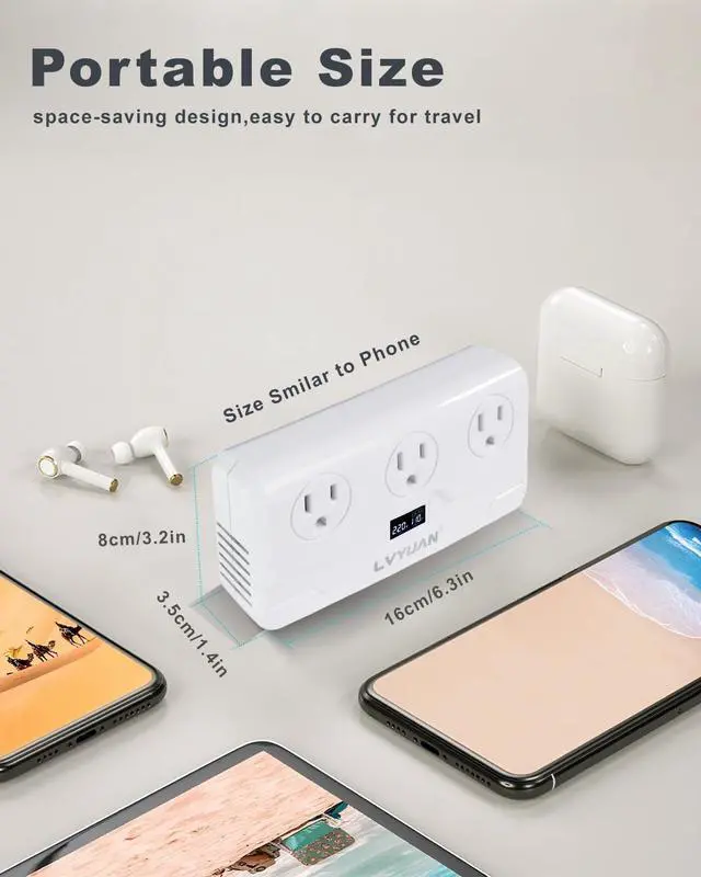 Alt view image 3 of 7 - 220V to 110V Voltage Converter with LCD Display, Universal Travel Adapter with UK/EU/AU Power Plug Adapter, Step Down Transformer for Hair Straightener Curling Iron CPAP (White)