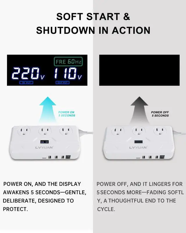 Alt view image 2 of 7 - 220V to 110V Voltage Converter with LCD Display, Universal Travel Adapter with UK/EU/AU Power Plug Adapter, Step Down Transformer for Hair Straightener Curling Iron CPAP (White)