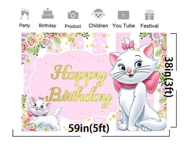 Alt view image 2 of 3 - Pink Cat Backdrop for Birthday Party Supplies Pink Marie Photo Backgrounds Marie Cat Theme Baby Shower Banner 59x38in JW623E