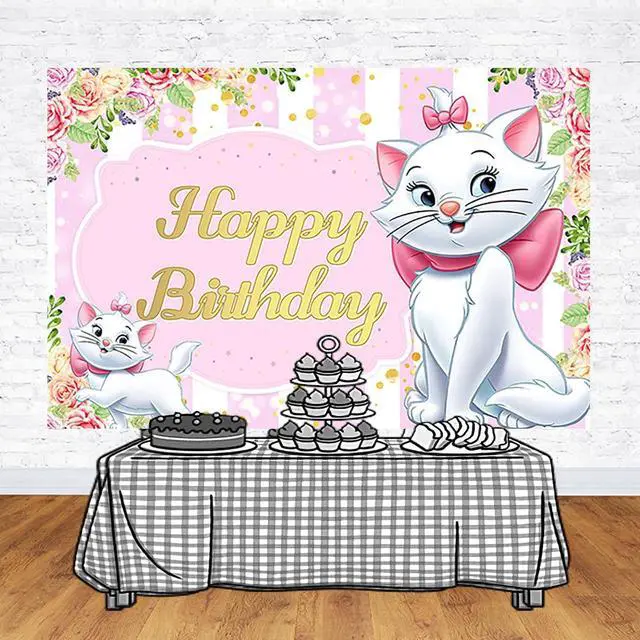 Alt view image 3 of 3 - Pink Cat Backdrop for Birthday Party Supplies Pink Marie Photo Backgrounds Marie Cat Theme Baby Shower Banner 59x38in JW623E