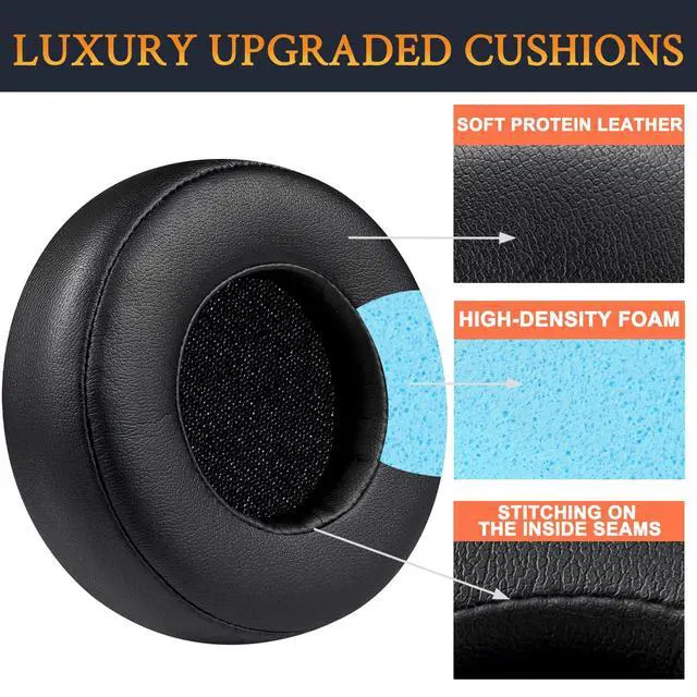 Alt view image 4 of 5 - Earpads for Monster Beats Pro by Dr Dre Detox Headphones, Softer Protein Leather, High-Density Noise Isolation Foam - Black