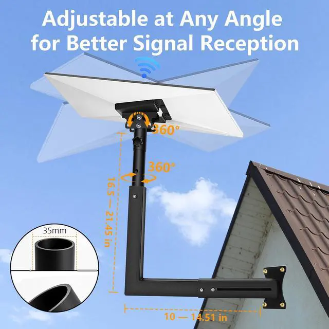 Alt view image 3 of 7 - Starlink Mount Gen 3/4 with Adapter, Wall/Roof Mounting Kit, Black | Starlink Pole Mount with Telescoping Arm, 360° Adjustable Reinforced, Rustproof Weatherproof for Standard 4/4X/V3