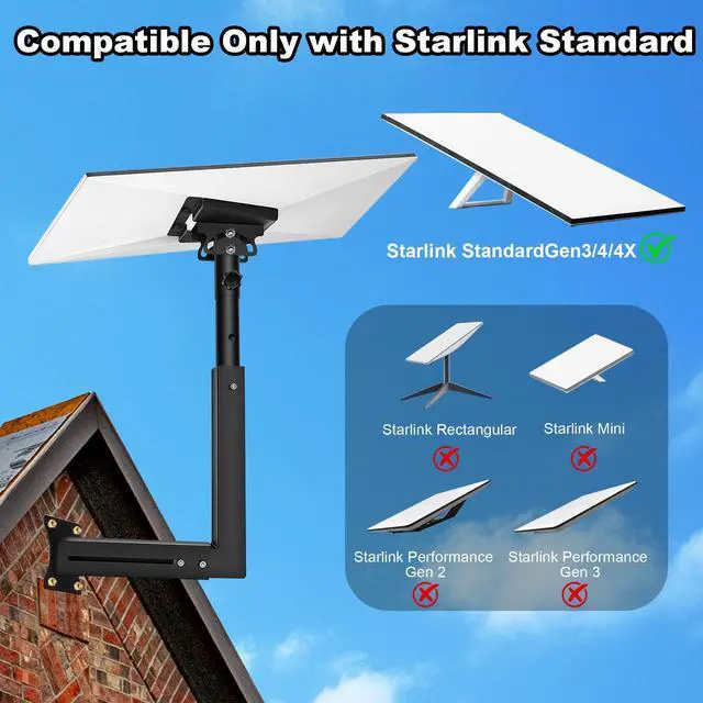 Alt view image 5 of 7 - Starlink Mount Gen 3/4 with Adapter, Wall/Roof Mounting Kit, Black | Starlink Pole Mount with Telescoping Arm, 360° Adjustable Reinforced, Rustproof Weatherproof for Standard 4/4X/V3