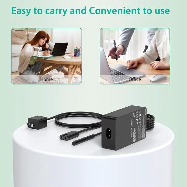 Alt view image 5 of 7 - 65W Surface Pro Charger for Surface Pro 7 8 Microsoft Laptop 3 4 | Compatible with Surface Pro 7+ 9 6 10 11 5 4 3 X, Laptop 3 4 5 2 7, Go 2 3 4, Book 2 3 1, Magnetic Travel Power Supply Cord