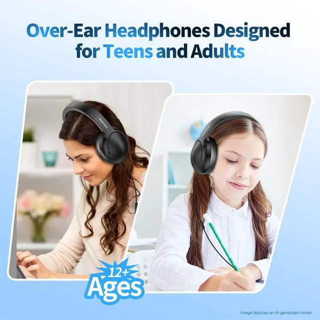 Alt view image 5 of 7 - W4 Wired Headphones, Mic, USBC Adapter & Pouch, Value Bundle | 3.5mm & Type C Connector, Steel Pin, Voice Assistant Access, 4.9ft Braided Cord, Soft Cushions, Foldable, Ages 12+, Black