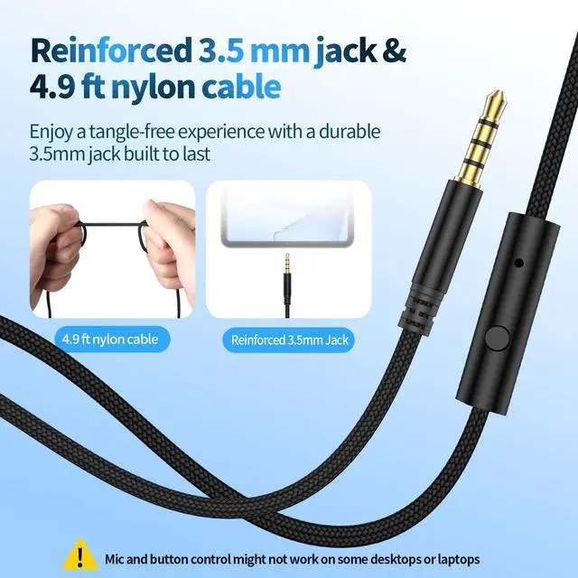 Alt view image 7 of 7 - W4 Wired Headphones, Mic, USBC Adapter & Pouch, Value Bundle | 3.5mm & Type C Connector, Steel Pin, Voice Assistant Access, 4.9ft Braided Cord, Soft Cushions, Foldable, Ages 12+, Black