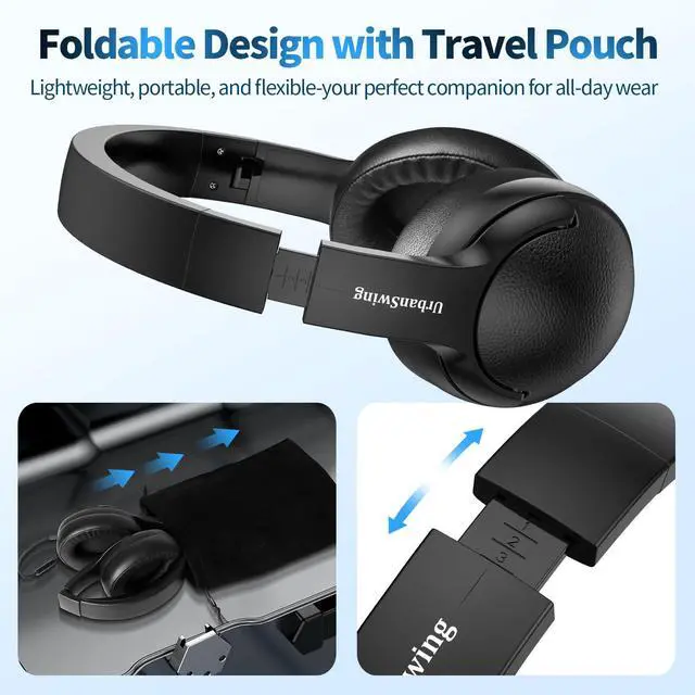 Alt view image 6 of 7 - W4 Wired Headphones, Mic, USBC Adapter & Pouch, Value Bundle | 3.5mm & Type C Connector, Steel Pin, Voice Assistant Access, 4.9ft Braided Cord, Soft Cushions, Foldable, Ages 12+, Black