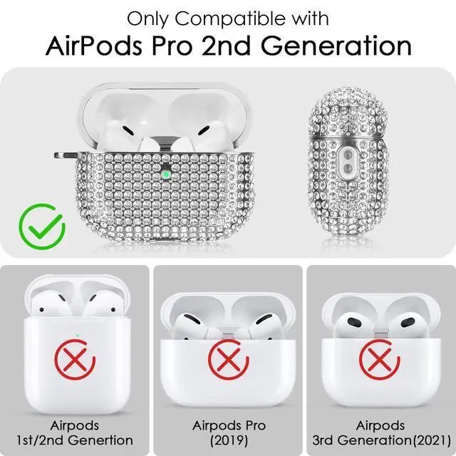 Alt view image 2 of 7 - Case for AirPods Pro 2nd Generation, Cute AirPod Pro 2 Protective Case Cover for Women Girls, Bling Crystal PC Apple Air Pods Pro Cases Accessories with Lobster Clasp Keychain, Silver
