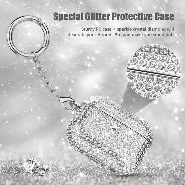 Alt view image 3 of 7 - Case for AirPods Pro 2nd Generation, Cute AirPod Pro 2 Protective Case Cover for Women Girls, Bling Crystal PC Apple Air Pods Pro Cases Accessories with Lobster Clasp Keychain, Silver