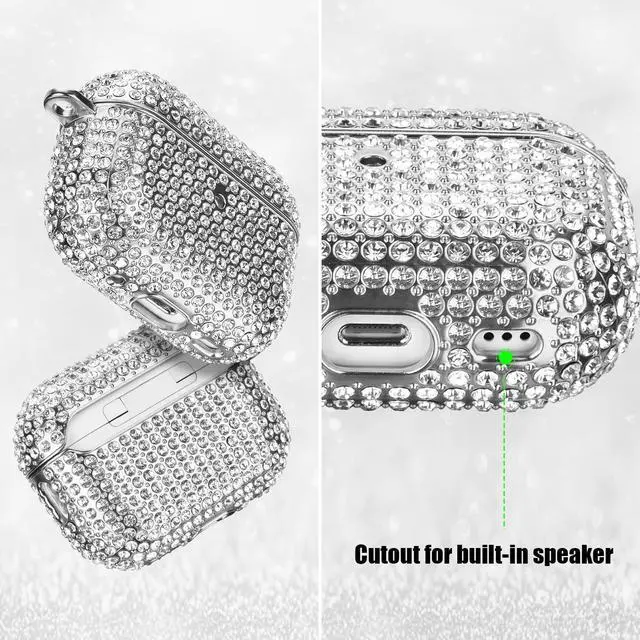 Alt view image 4 of 7 - Case for AirPods Pro 2nd Generation, Cute AirPod Pro 2 Protective Case Cover for Women Girls, Bling Crystal PC Apple Air Pods Pro Cases Accessories with Lobster Clasp Keychain, Silver