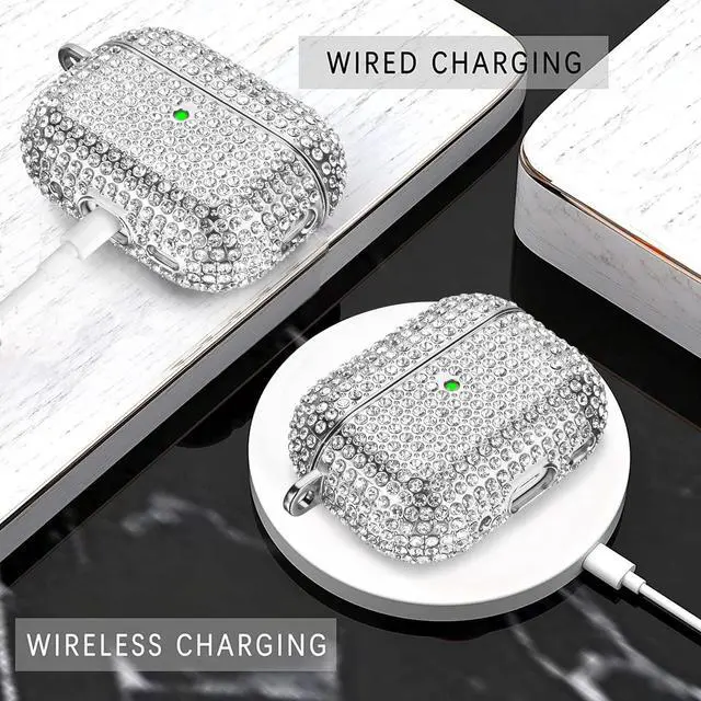 Alt view image 5 of 7 - Case for AirPods Pro 2nd Generation, Cute AirPod Pro 2 Protective Case Cover for Women Girls, Bling Crystal PC Apple Air Pods Pro Cases Accessories with Lobster Clasp Keychain, Silver
