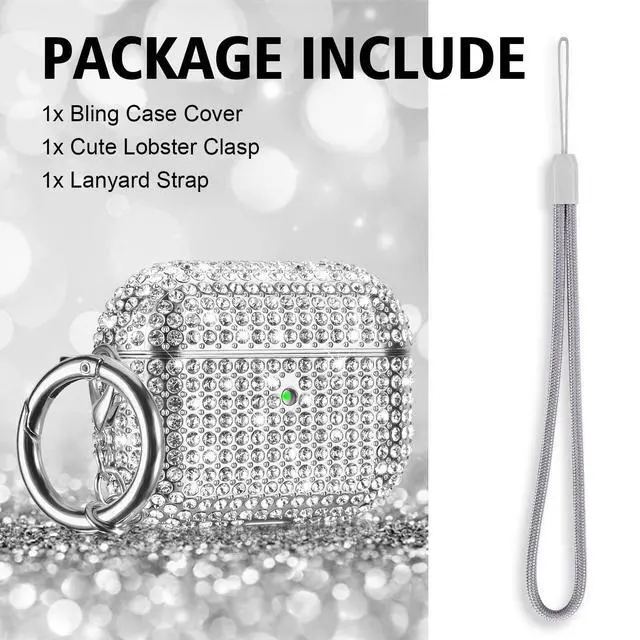 Alt view image 7 of 7 - Case for AirPods Pro 2nd Generation, Cute AirPod Pro 2 Protective Case Cover for Women Girls, Bling Crystal PC Apple Air Pods Pro Cases Accessories with Lobster Clasp Keychain, Silver