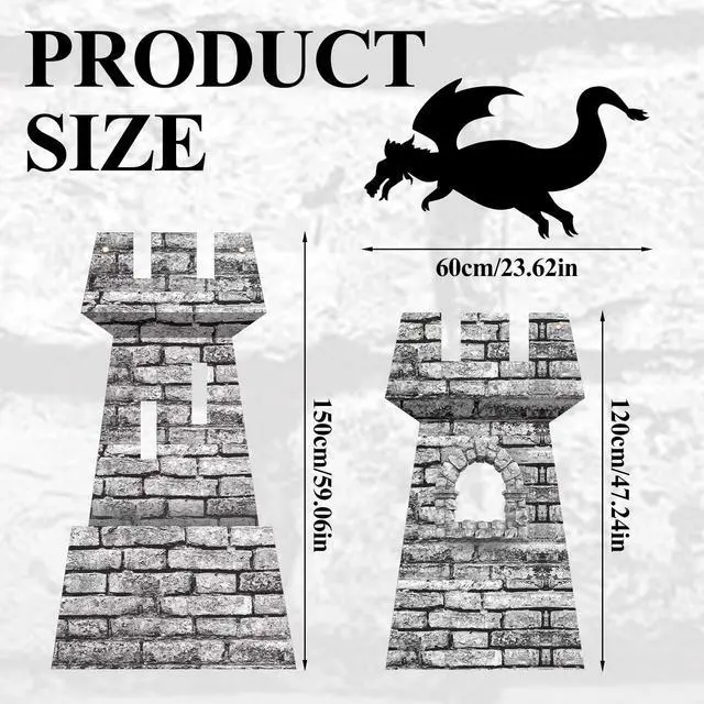 Alt view image 2 of 7 - 3 Pcs Halloween Medieval Party Decorations Kit 5ft 4ft Medieval Castle Backdrop 15.8 in Dragon Hanging Knight Stone Wall Fort Dragon Party for Halloween Birthday Renaissance Knight Photo Props
