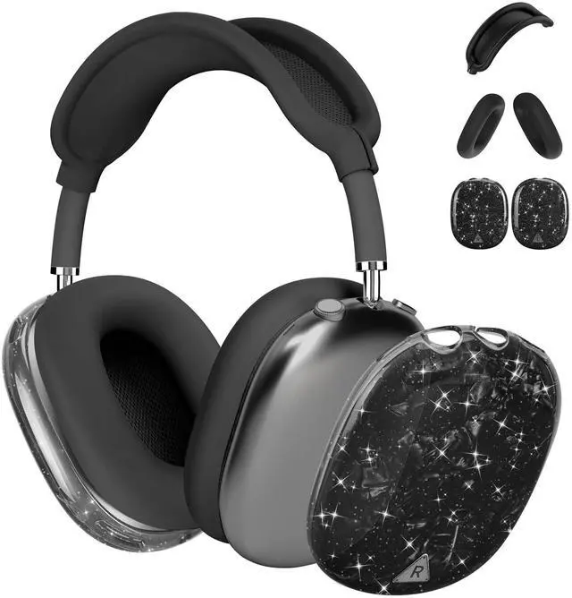 Main image of Case Cover for AirPods Max Headphone,Glitter Shell Pattern TPU Ear Cup Case,Silicone Ear Pad/Headband Protective Cover Accessories Compatible with Apple AirPods Max(2024/2020),Glitter Black Seashell