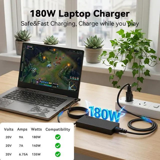 Alt view image 5 of 7 - 180W Charger for Asus ROG Zephyrus G14 GA401 G15 GA502,TUF F15 F17 A15 A17 | for G14 G15 GA401 GA502,TUF F15 F17 A15 A17 FX506 FX505 FA506 FA706,ROG Strix G G531 G731 GL531 GL504GM-Charger ø 6.0mm