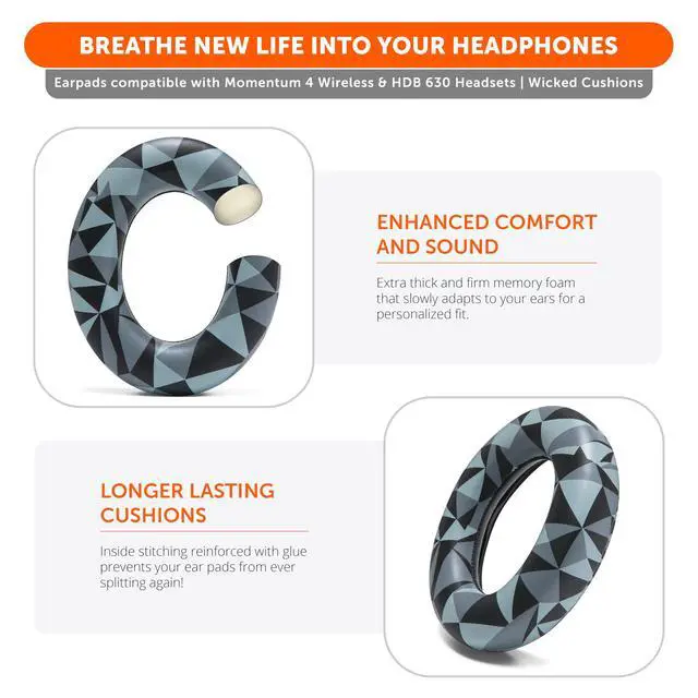 Alt view image 4 of 7 - PadZ Momentum 4 & 5 - Upgraded Replacement Earpads for Sennheiser Momentum 4 & 5 by Wicked Cushions | Enhanced Comfort & Sound Isolation | Geo Grey