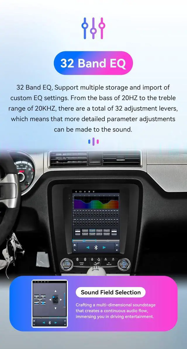 Alt view image 4 of 7 - Android 14 Stereo Car Radio for Ford Mustang (2010-2014), 8Core 4G+64G GPS Navigation with 9.7 inch QLED Touchscreen via Carplay Android Auto SWC Bluetooth 5.4 EQ USB TPMS