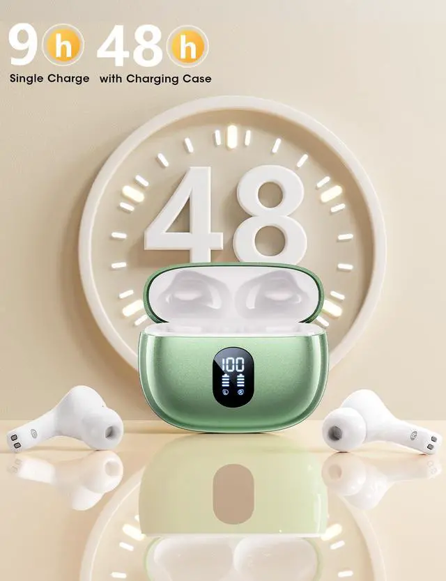 Alt view image 2 of 6 - Wireless Earbuds, 2025 Ear Buds with Big Bass Stereo Sound, Lightweight Bluetooth Earbuds with 48 Hours Playtime, in-Ear Fit Earphones, IPX7, Hands-Free Calls with AI for iPhone, Android, Pad