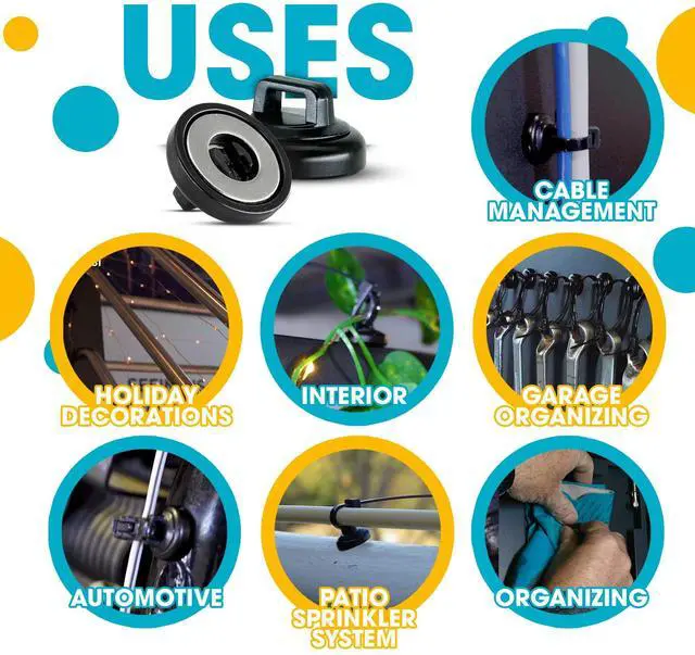Alt view image 3 of 7 - Magnetic Cable Zip Tie Mounts Multipurpose (105 PACK) Neodymium Magnets Black 105 Black Cable Zip Ties Included. Cable Holder for Cable Management. Holds Standard Zip Ties/Cable Ties